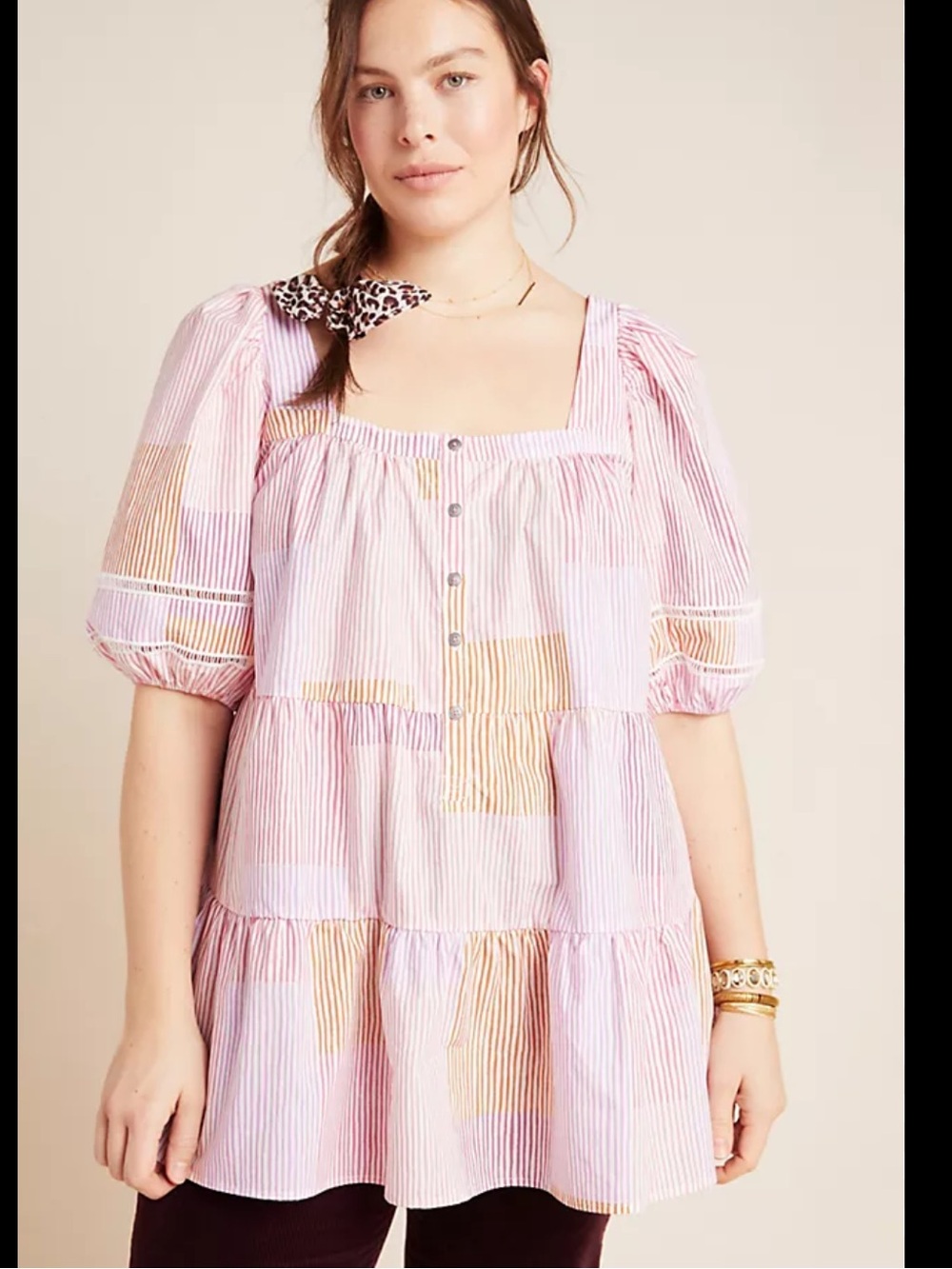 Maeve Shirt - Gable Tiered Tunic pink/white print - Picture 2 of 11